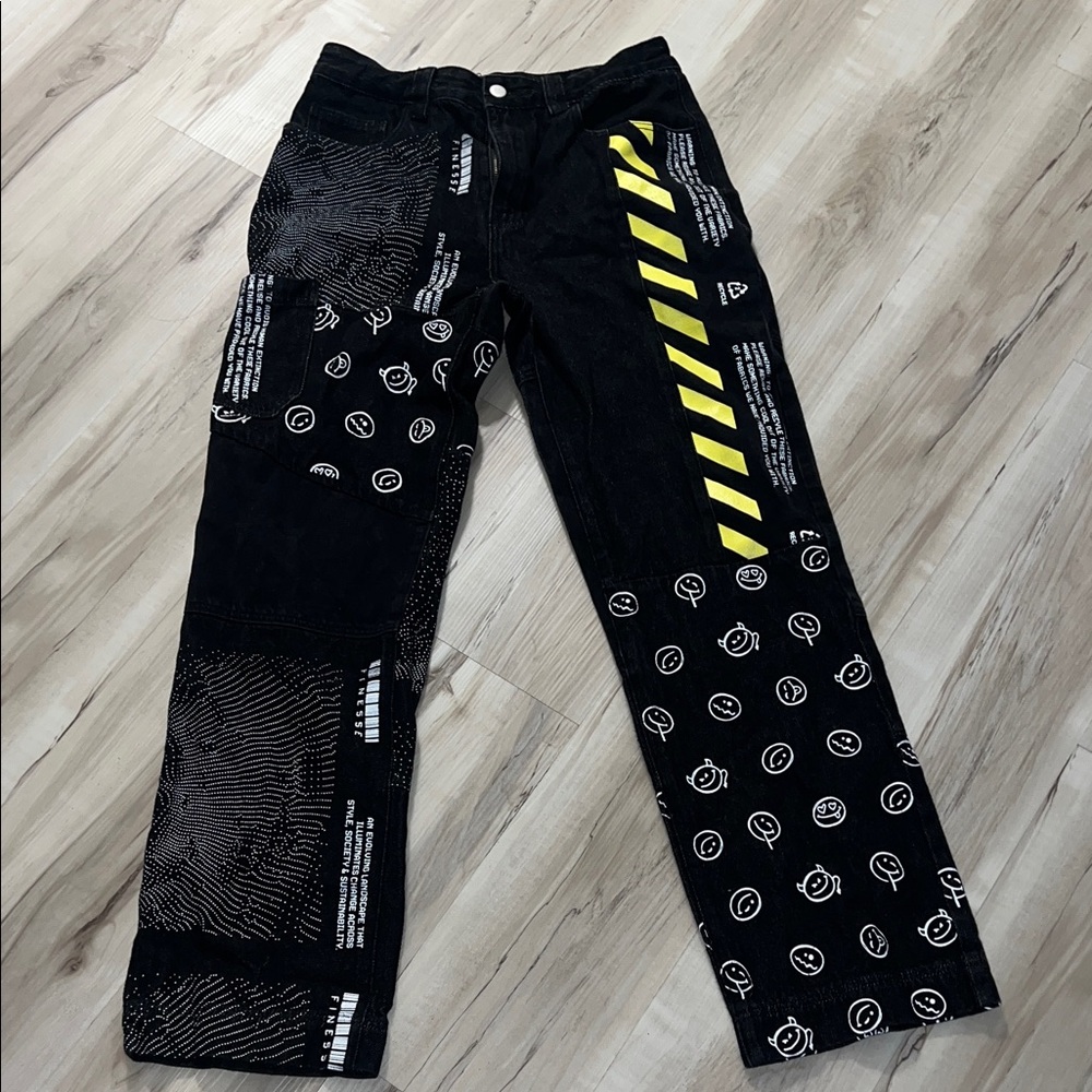 Finesse Jacko Patchwork Finesse Jeans Black Baggy Skater Punk Wide Leg Women's
